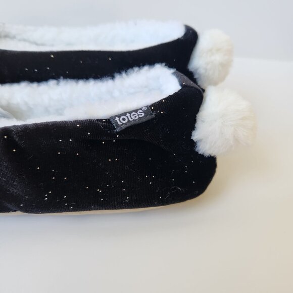 Totes Ballet Slippers Black Sparkles Faux Fur Bunny Cozycore Sleepwear Comfy L - Picture 12 of 12